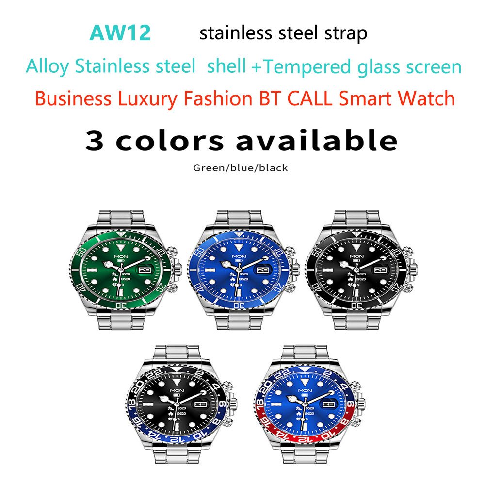 Fashion Business Style AW12 Smart Watch IP68 Waterproof Multifunction Steel Strap Round Screen Sports Smart Bracelet for Men