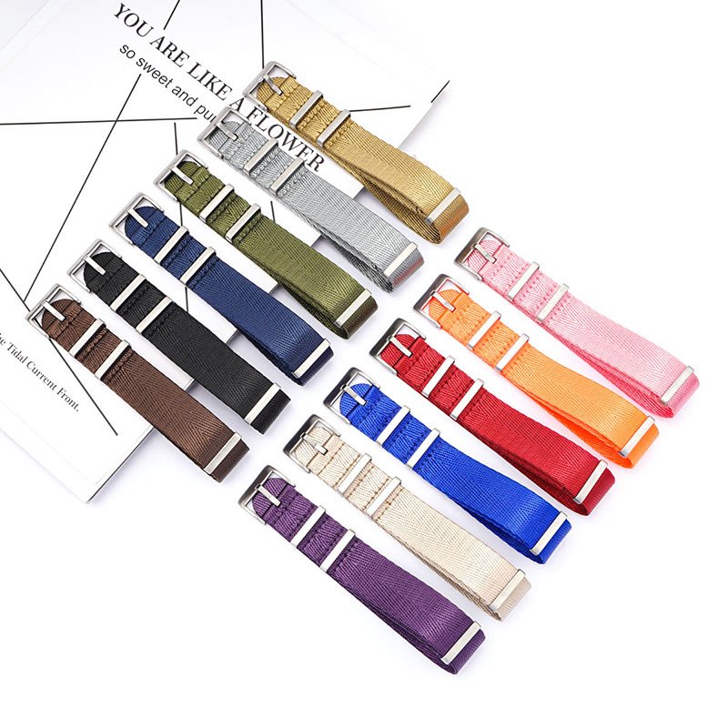 Fashion Custom 20/22/24mm Nylon Watch Bands One Piece Single Pass Adjustable Watchband Seat Belt Fabric Striped Watch Strap