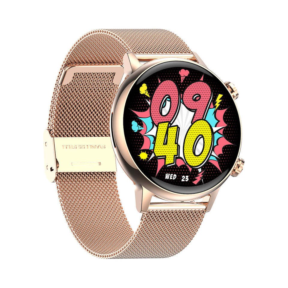 Heart rate Real blood oxygen monitoring HK39 ladies women smart watch waterproof gold stainless steel amoled smartwatch 2023