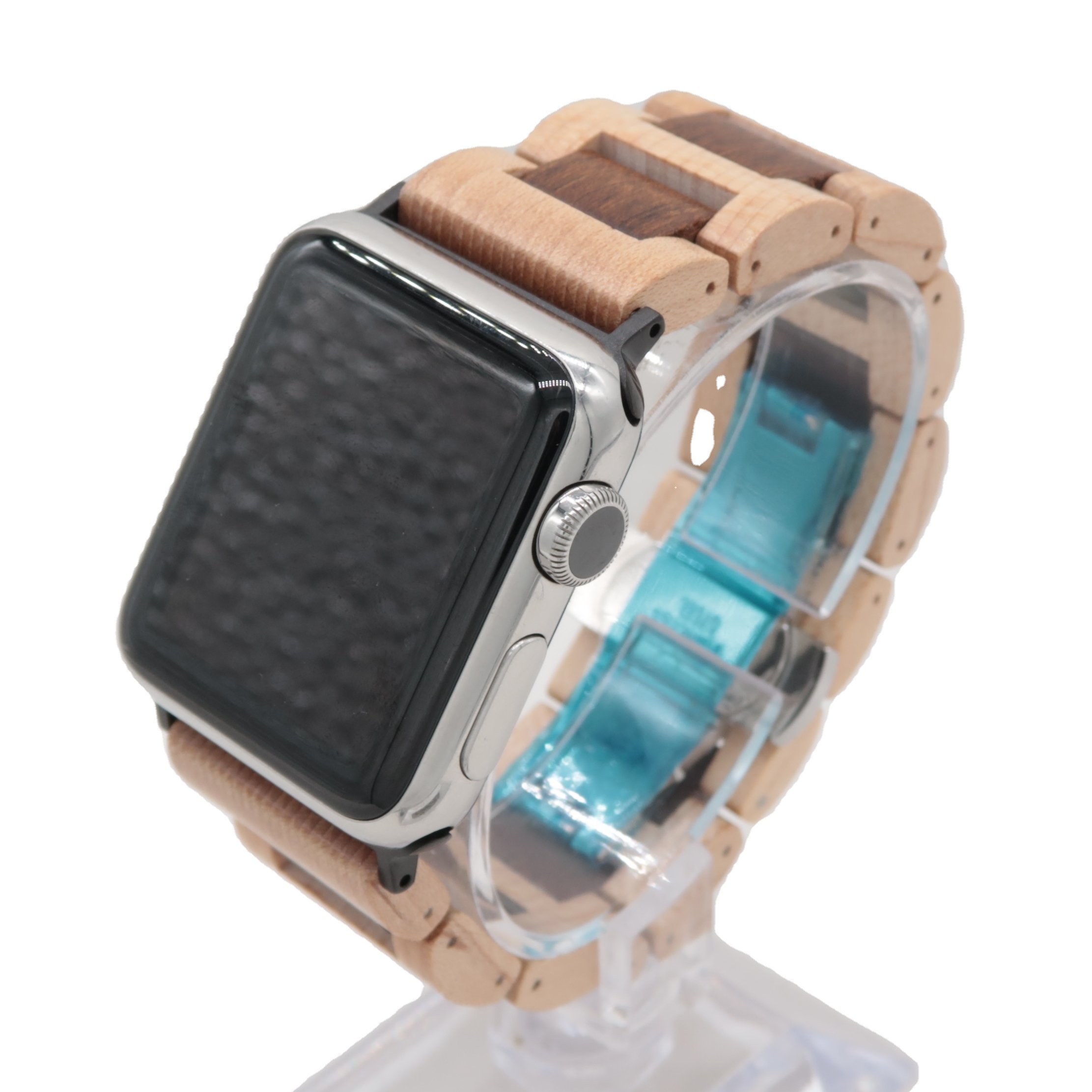 Light Beige Colour Natural Maple Solid Wood H Link Design Watch Strap Bracelet Band Water Resistant Smart Watch Compatible