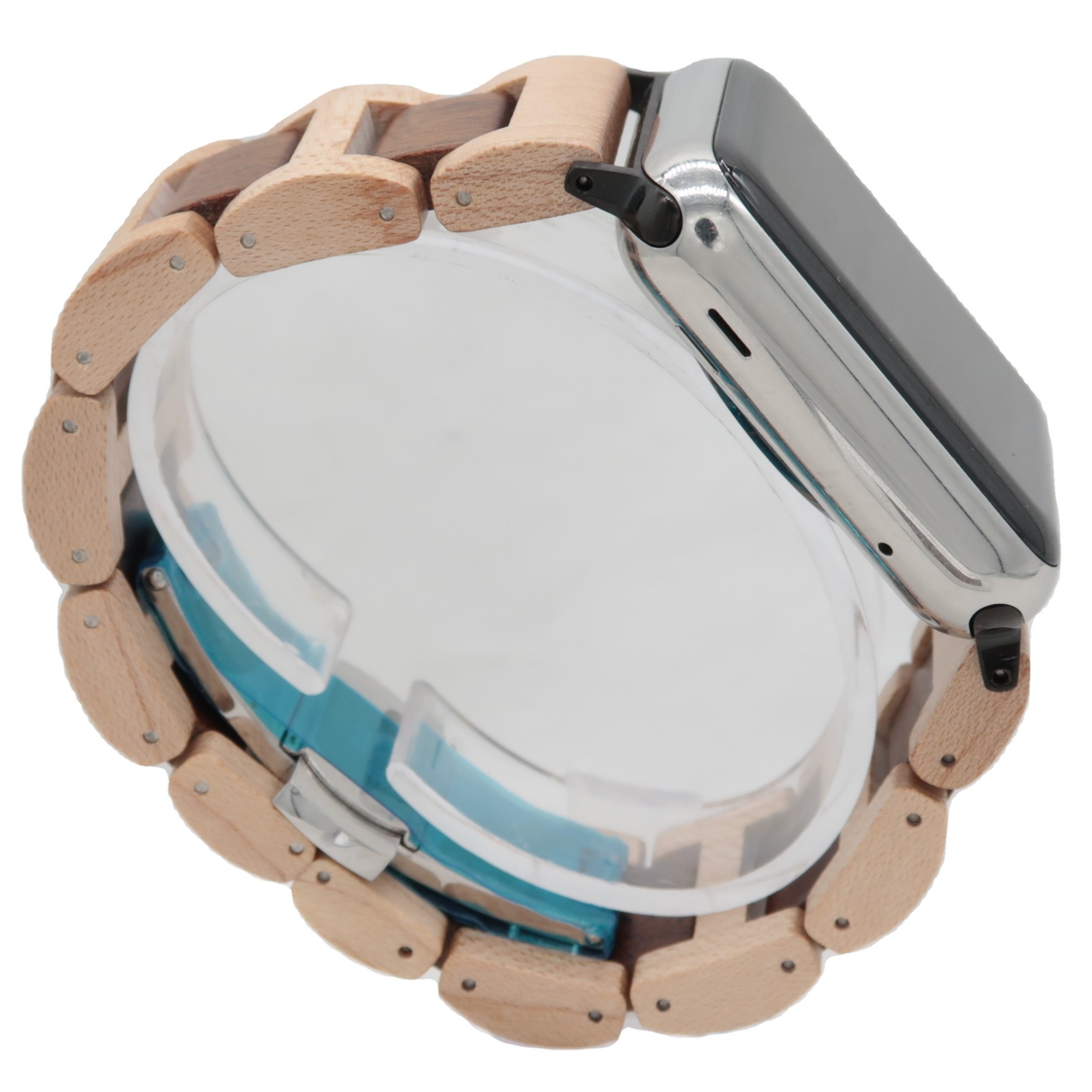 Light Beige Colour Natural Maple Solid Wood H Link Design Watch Strap Bracelet Band Water Resistant Smart Watch Compatible