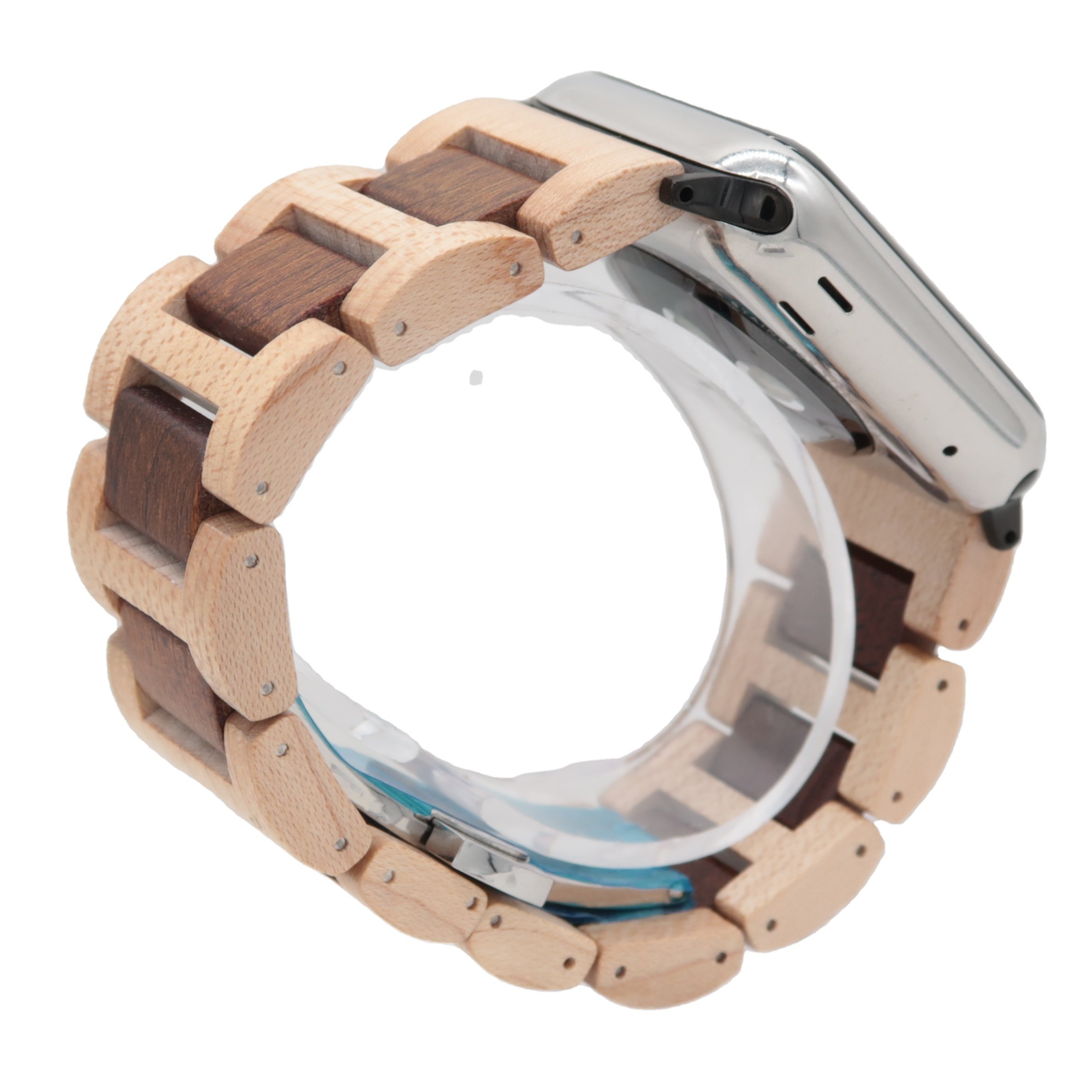 Light Beige Colour Natural Maple Solid Wood H Link Design Watch Strap Bracelet Band Water Resistant Smart Watch Compatible