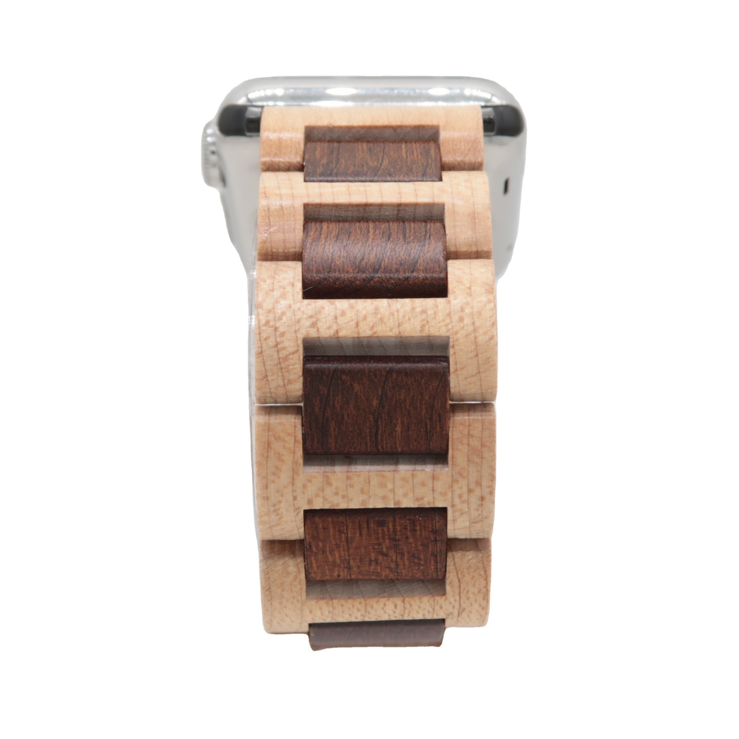 Light Beige Colour Natural Maple Solid Wood H Link Design Watch Strap Bracelet Band Water Resistant Smart Watch Compatible