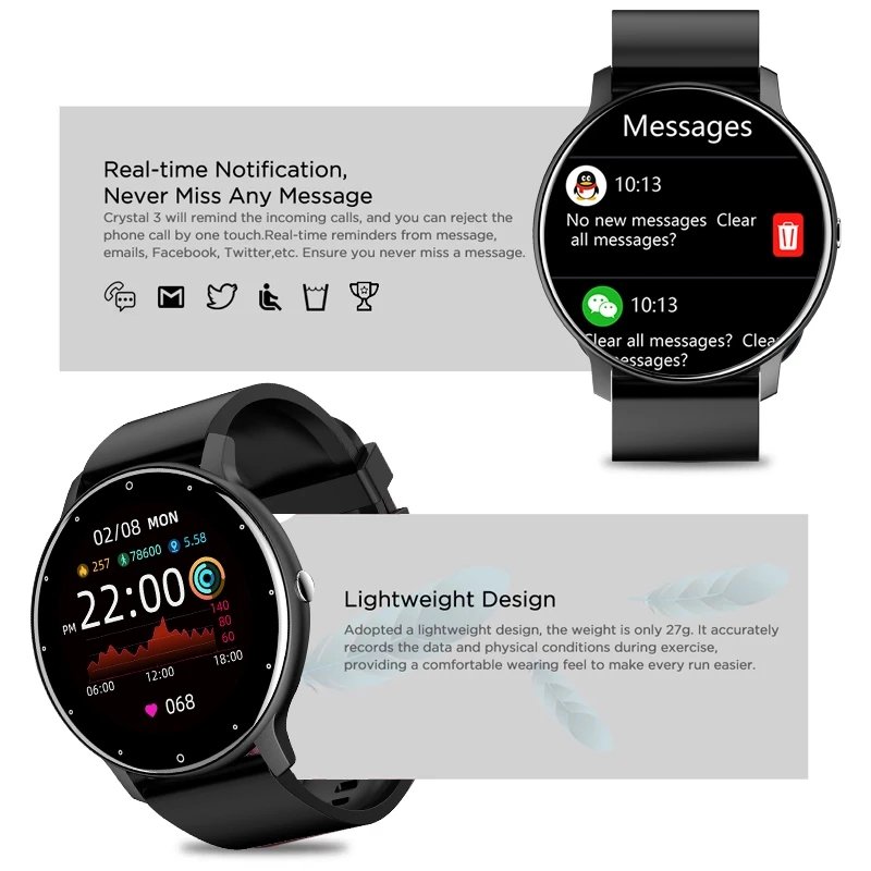 ZL02 Smart Watch for Men Women Waterproof Heart Rate Sport Fitness Sports Smartwatch for iPhone Android Xiaomi Huawei