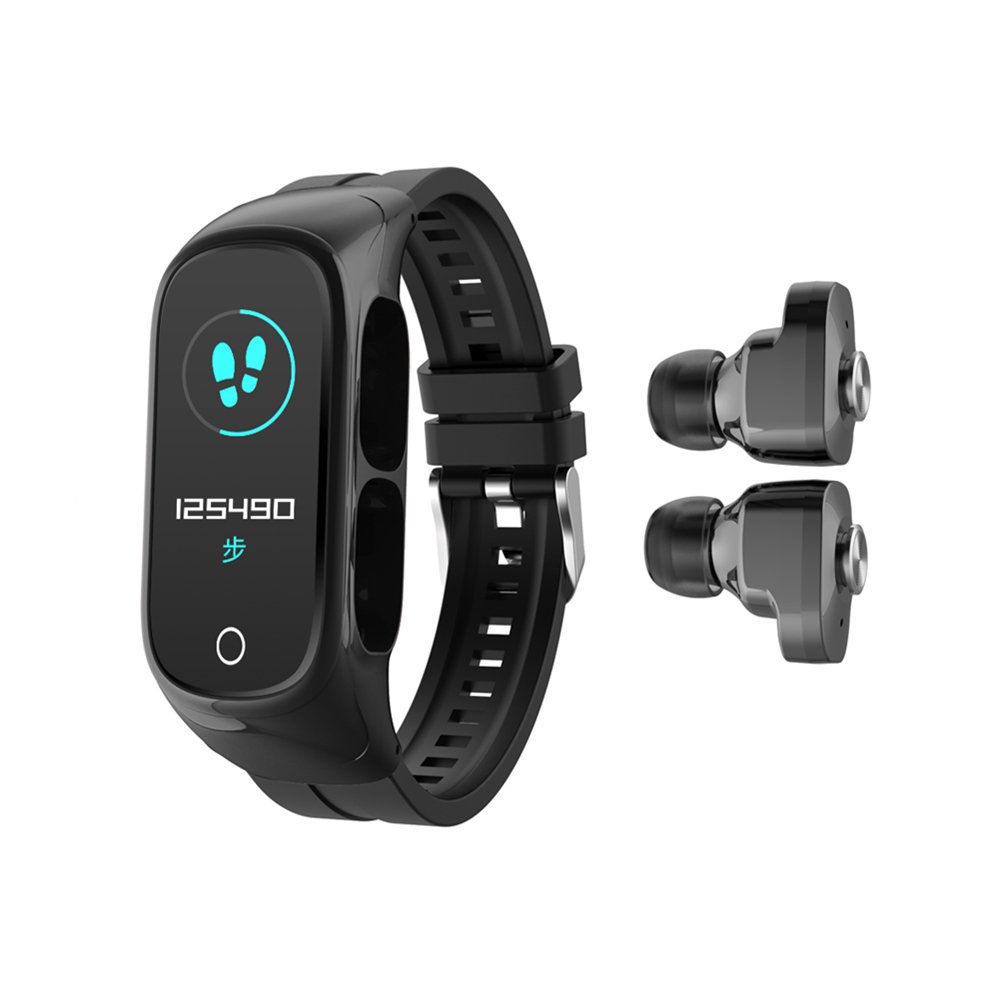 TWS BT earphone smart bracelet 2 in 1 smart watch N8 call reminder heart rate blood pressure men women headphone smartwatch
