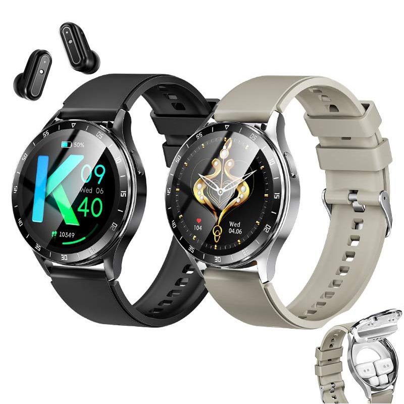 High-End 1.39 inch X10 TWS Earphone Smart Watch IP67 250+30mAh 2 in 1 NFC BT Call Round Smart Watch with Built-in Earbuds
