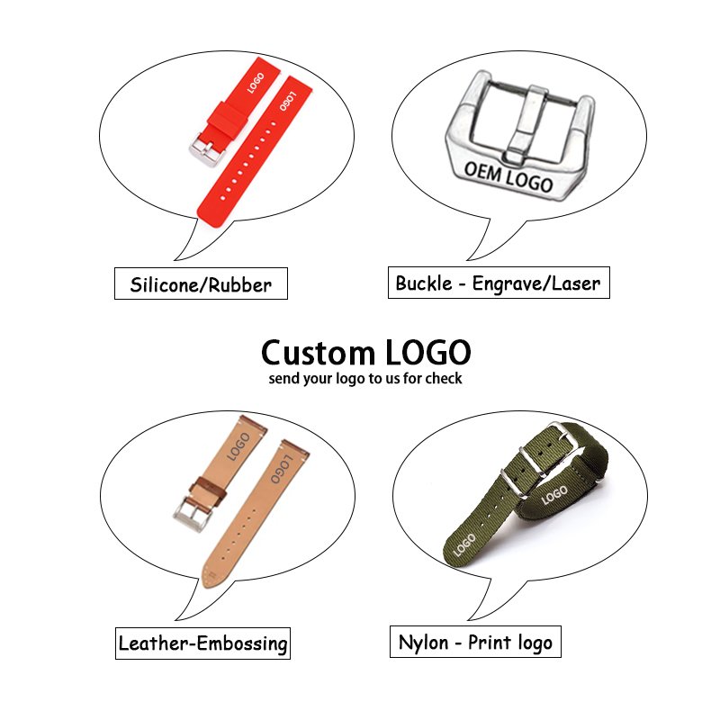 Silicone Rubber Leather Nylon FKM Watch Bands Strap Stainless Steel Watch Buckle Watch Accessories Packaging Custom Service Link
