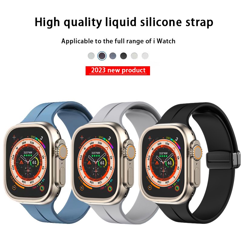 38mm 49mm Sports Silicone Watch Strap for Apple Watch SE 345678 Magnetic Folding Buckle Smart Watch Band for Apple Ultra 8 44mm