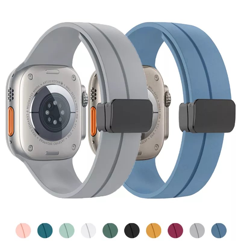 38mm 49mm Sports Silicone Watch Strap for Apple Watch SE 345678 Magnetic Folding Buckle Smart Watch Band for Apple Ultra 8 44mm