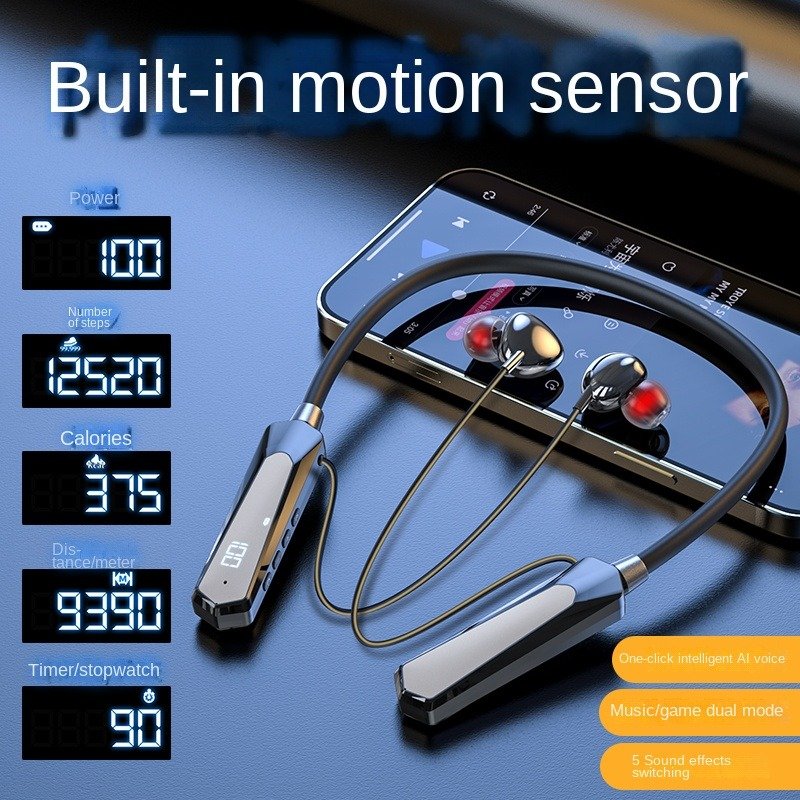 New Gaming/music Neck Bluetooth Headset Black Tech 3D smart Pedometer Wireless Multi-functional Headset