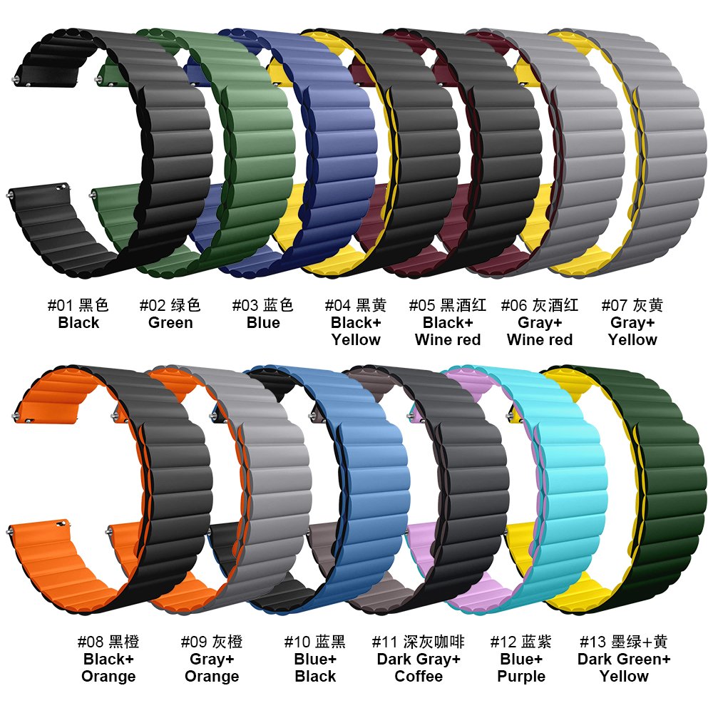 20mm 22mm Reversible Silicone Magnetic Strap Band for Samsung Smart Watch 4 5, Replacement Strap for Samsung Galaxy Watch