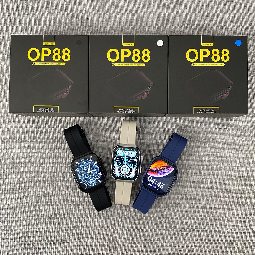 New OP88 Smart Watch 1.96 inch 3D AMOLED Curved Screen BT Call Waterproof BT Call Smartwatches
