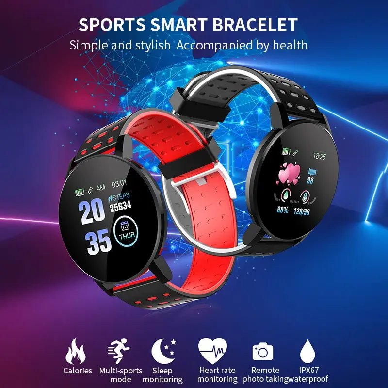 hot Sale smartwatch 119plus wrist bracelet band d18 sport wristband fitness tracker relogio inteligente 119 plus smart watch