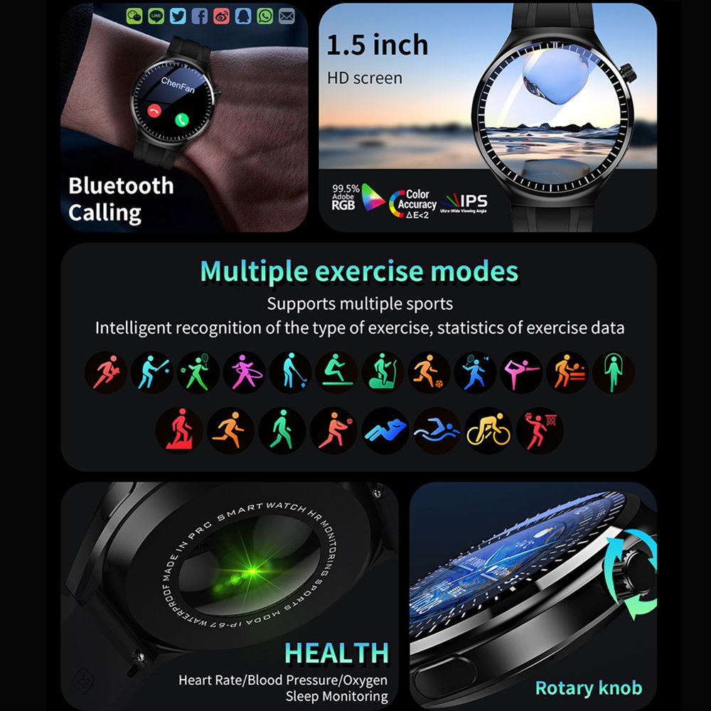 TF3 Pro 2 Straps 1.5 inch Round Smart watch 2024 Health monitor Montres intelligentes Sport Reloj inteligente BT Call Smartwatch
