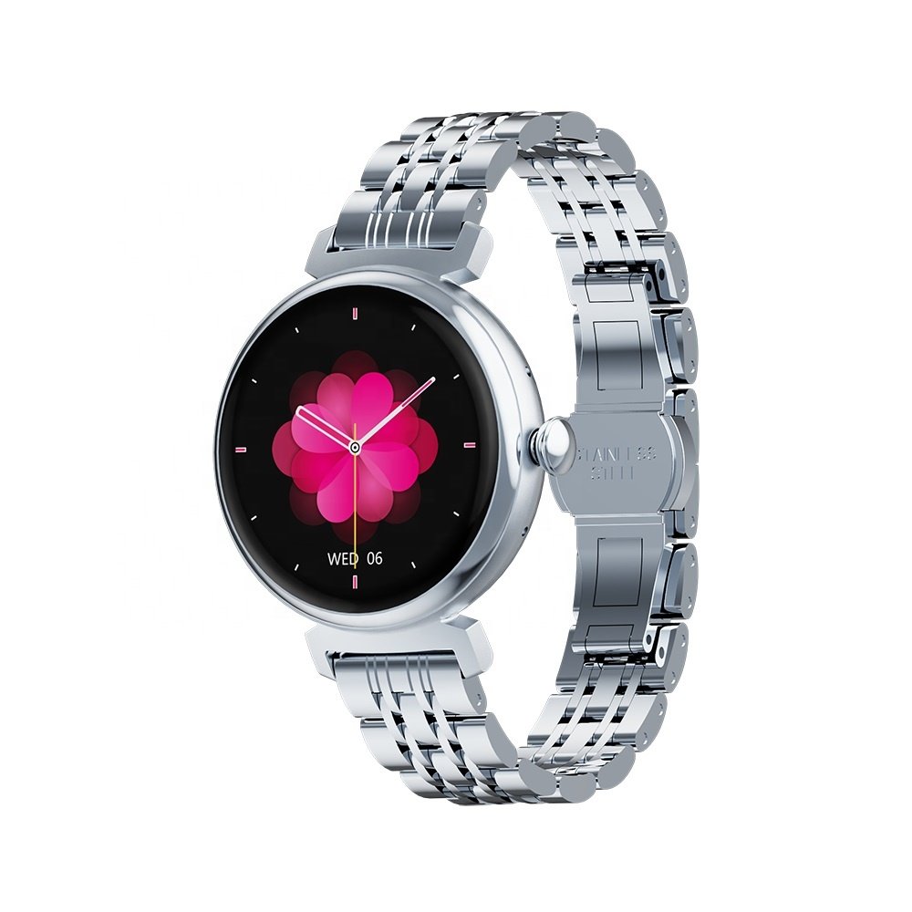 1.04 Inch AMOLED Display IP68 Elegant BT Call Steel Watch Band Women Smart Watches DM70 with Heart Rate Monitor and SpO2