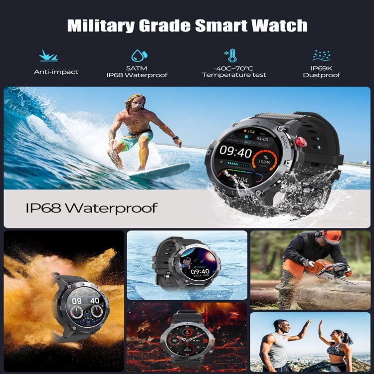 C21 Smart Watch for Men BT Call IP68 Waterproof 128M Large Memory Outdoor Sports Smartwatch 300mAh Large Battery smart watches
