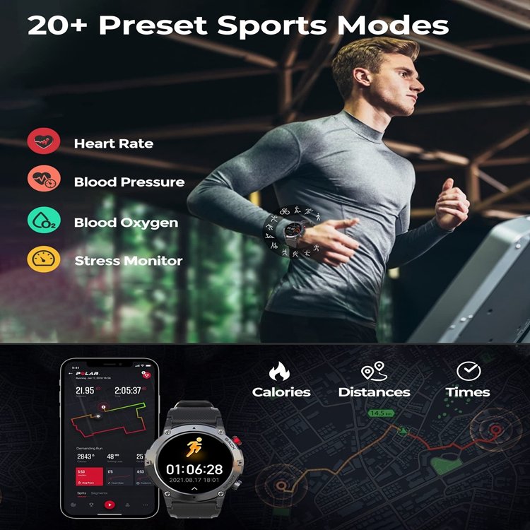 C21 Smart Watch for Men BT Call IP68 Waterproof 128M Large Memory Outdoor Sports Smartwatch 300mAh Large Battery smart watches