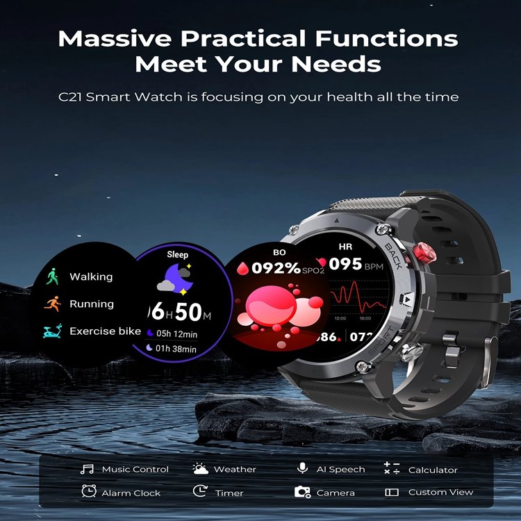 C21 Smart Watch for Men BT Call IP68 Waterproof 128M Large Memory Outdoor Sports Smartwatch 300mAh Large Battery smart watches