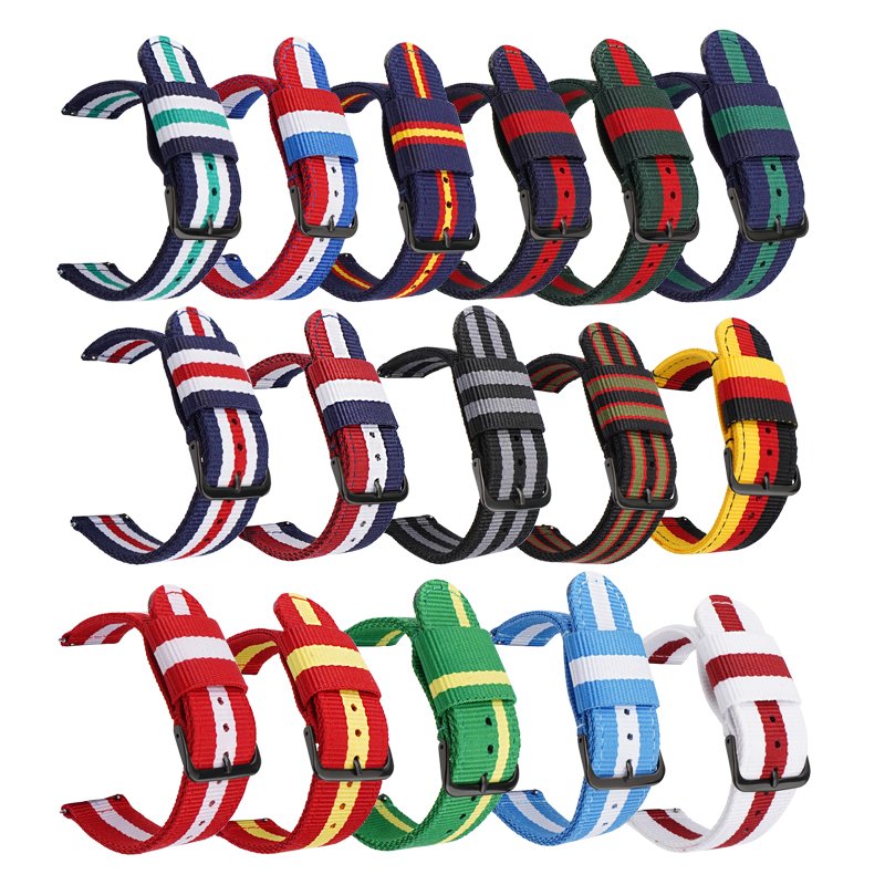 20mm 22mm Premium Nylon Watch Bands With Stainless Steel Buckle Quick Release Canvas Woven Striped Replacement Watch Strap