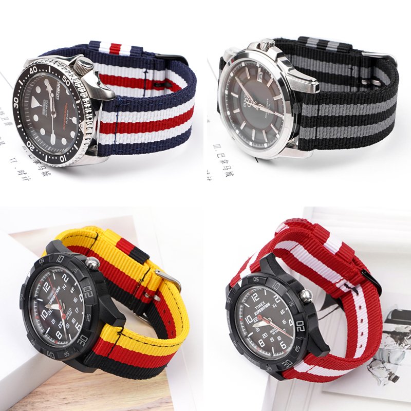 20mm 22mm Premium Nylon Watch Bands With Stainless Steel Buckle Quick Release Canvas Woven Striped Replacement Watch Strap