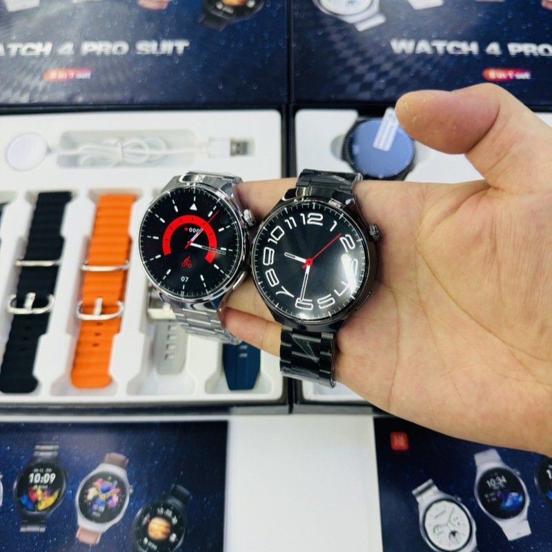 New Watch 4 PRO SUIT Large Round Screen Smart Watch SUIT Wireless Charging 7 Strap Exquisite gift box
