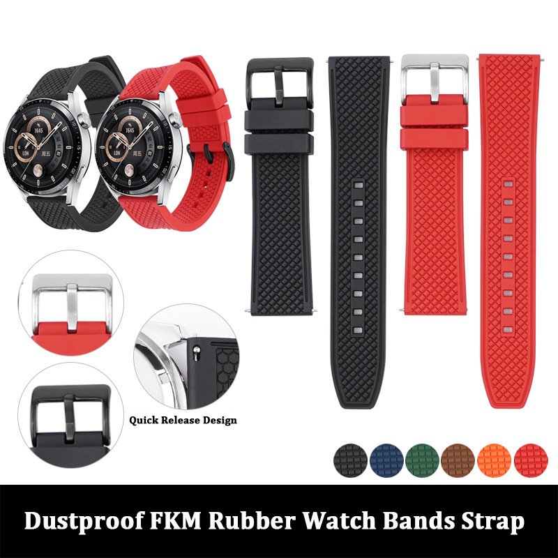 Waterproof FKM Rubber Watch Strap for Huawei GT2Pro GT3 Smart Watches High Quality 18mm 20mm 22mm Fluororubber Watch Bands