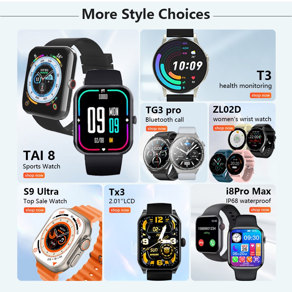 TAI8 1.85 inch full screen touch Smart watch for men Bluetooth call information reminder Smart watch original branded