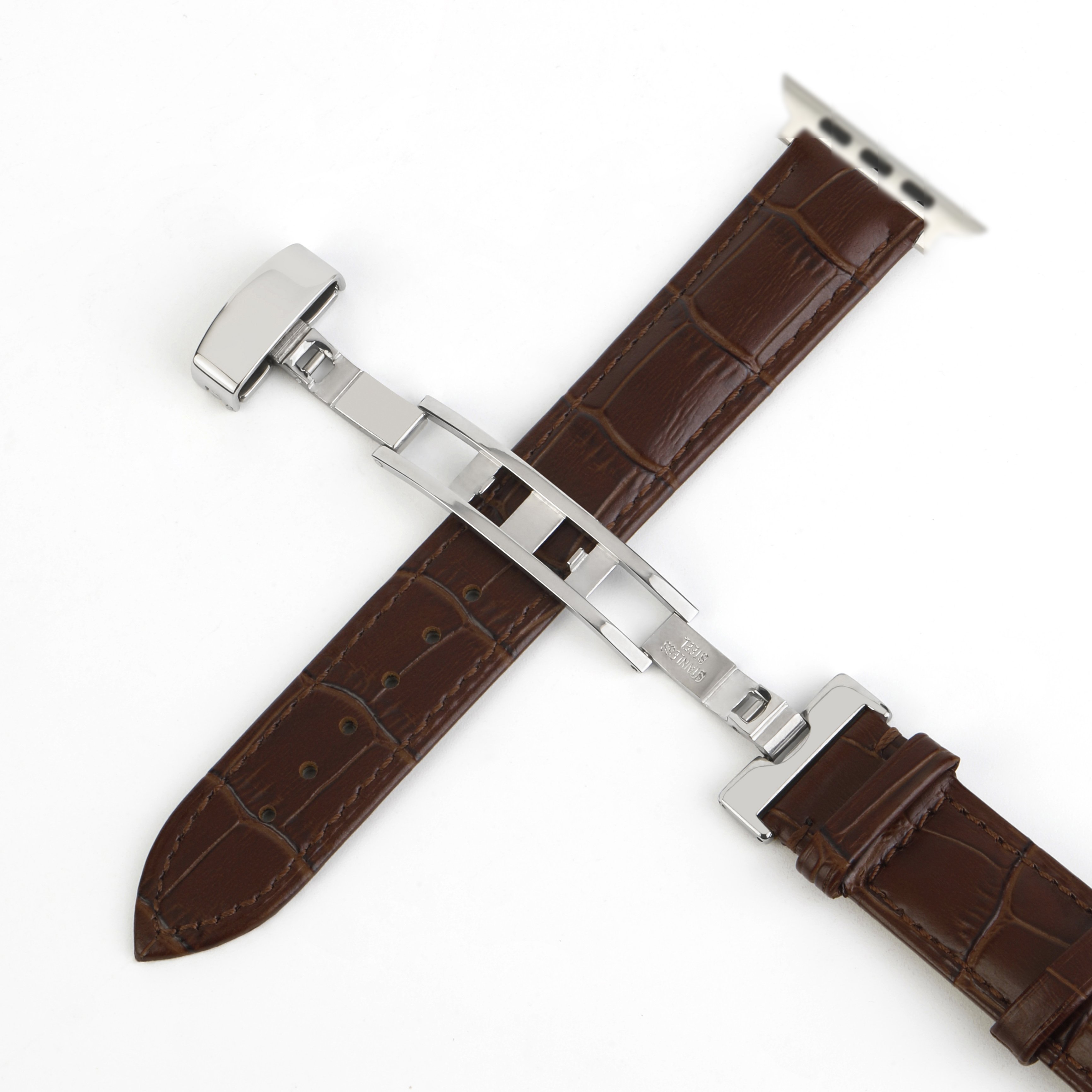 Luxury Genuine Leather Crocodile Pattern Watch Band for Smart Watch with Butterfly Buckle