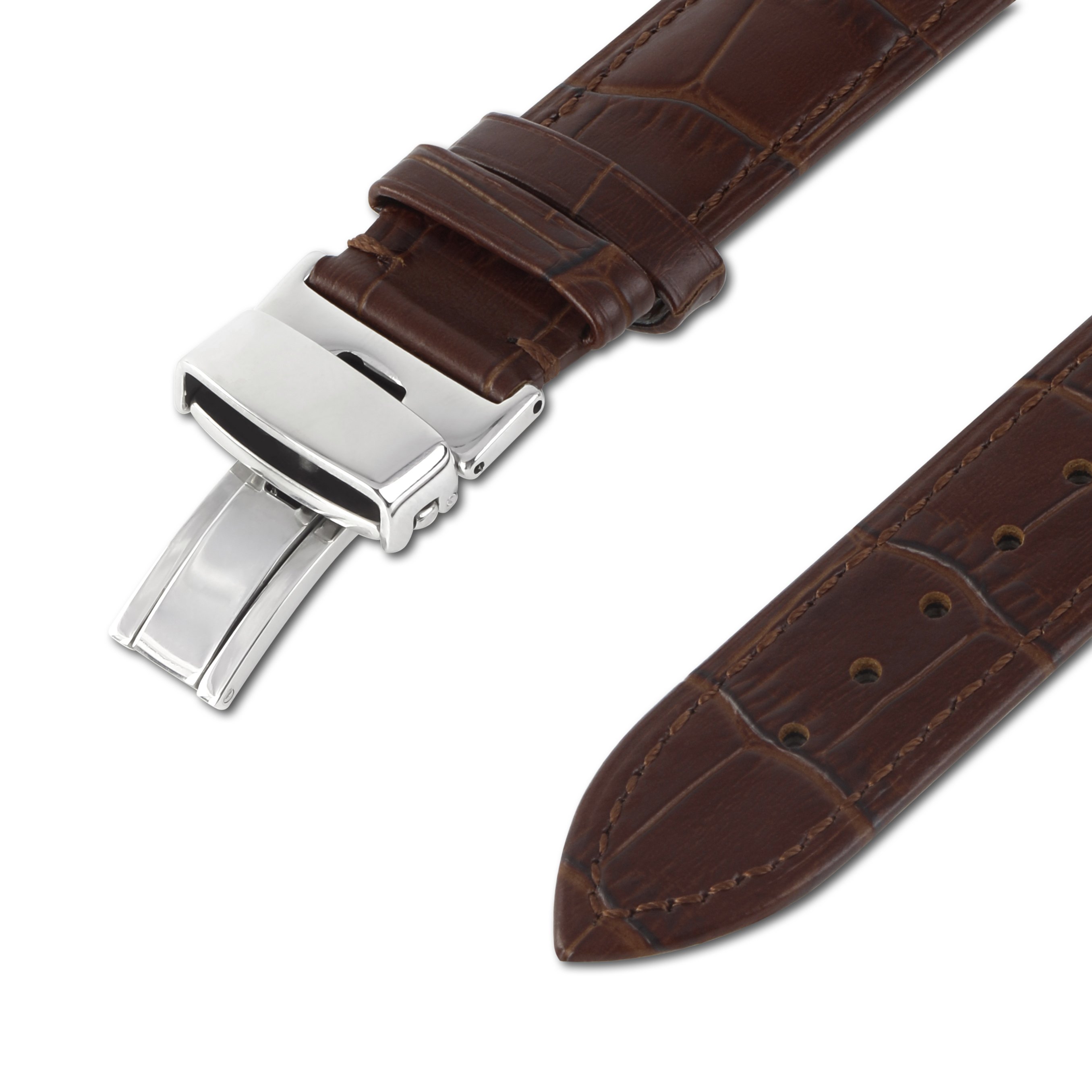 Luxury Genuine Leather Crocodile Pattern Watch Band for Smart Watch with Butterfly Buckle