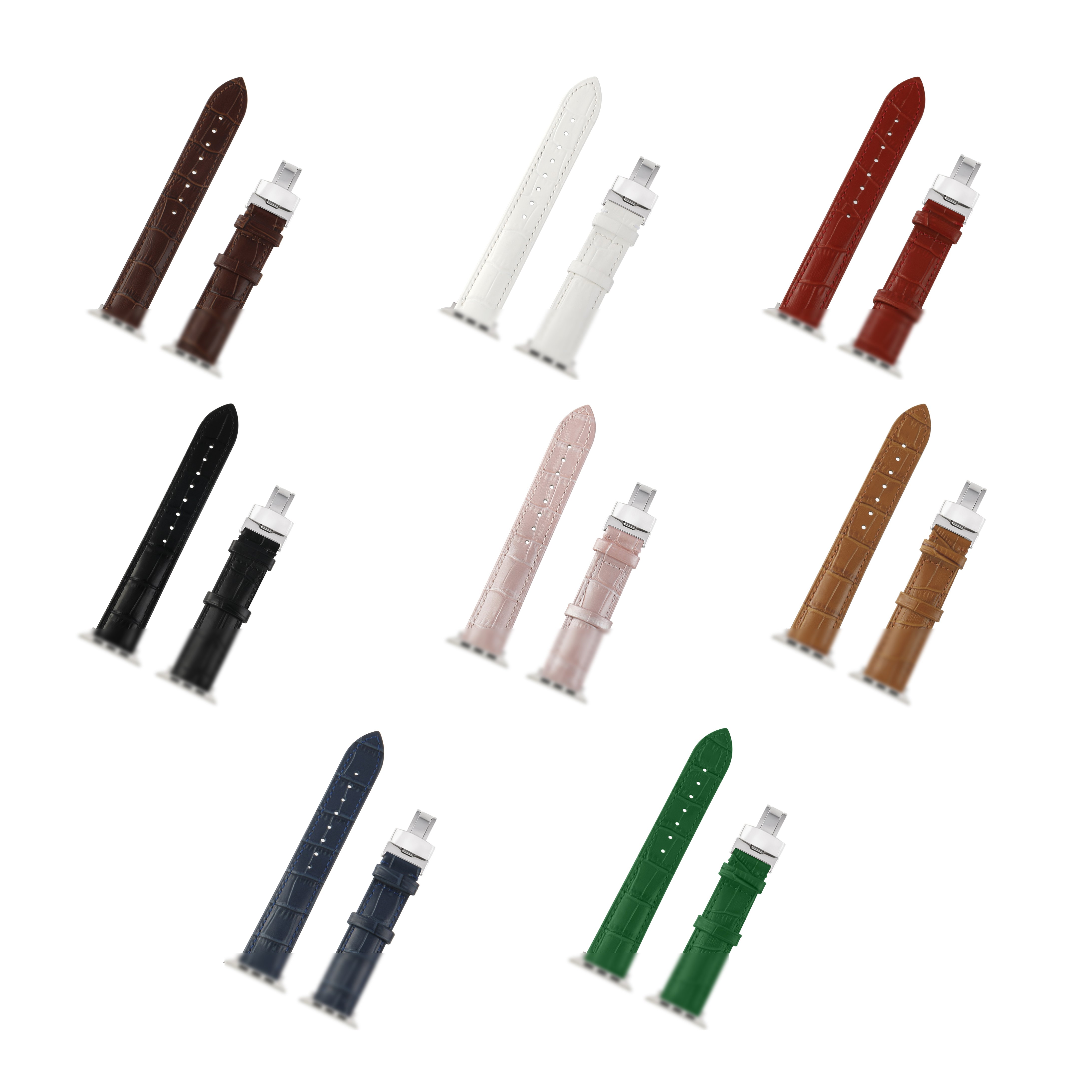 Luxury Genuine Leather Crocodile Pattern Watch Band for Smart Watch with Butterfly Buckle