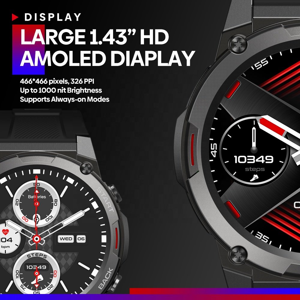 1.43'' AMOLED Display Always-on Smart Watch Heart Rate Blood Oxygen Monitor BT Calling Smartwatch Zeblaze Vibe 7 Pro