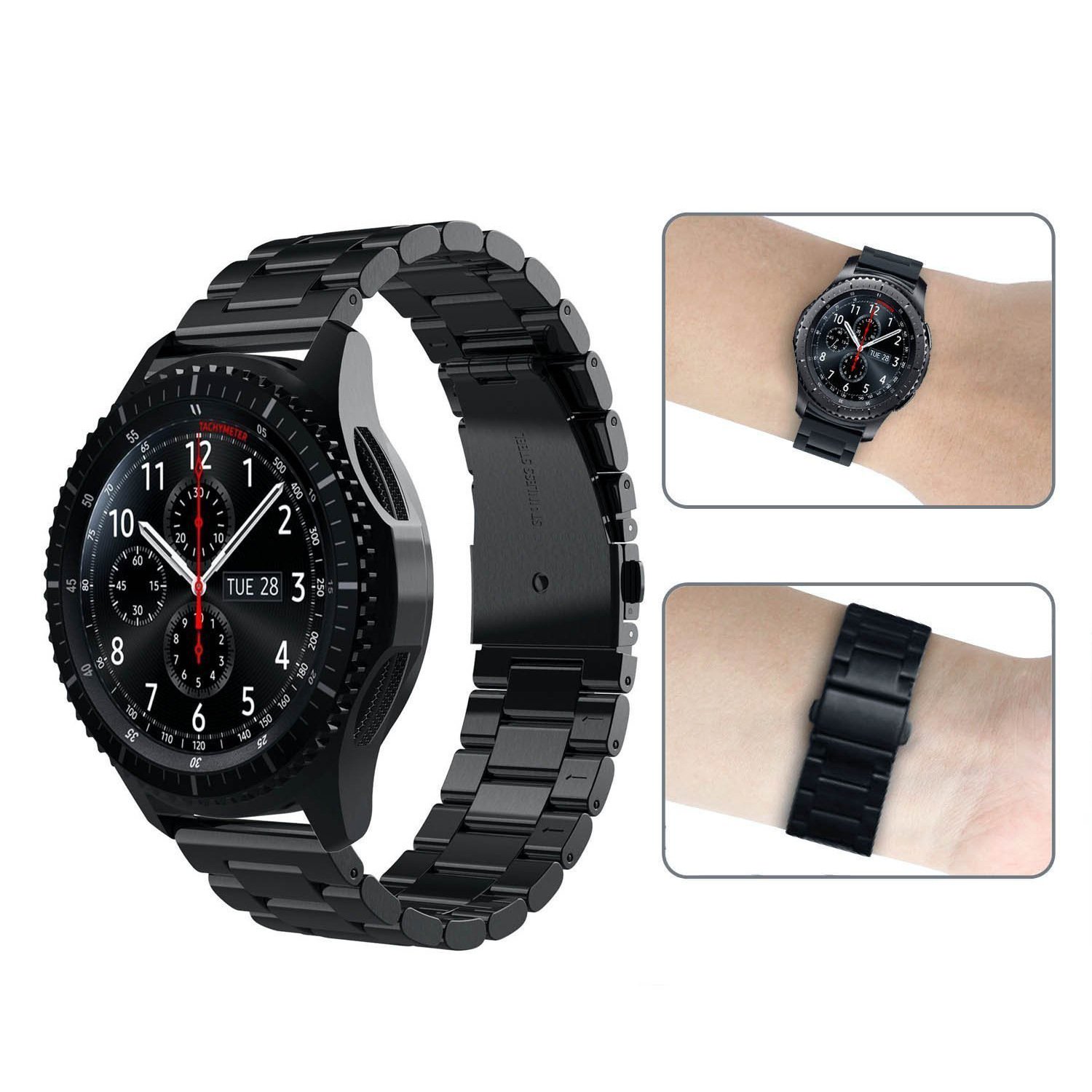 18mm 20mm 22mm Wrist Strap Three-Bead Watch Metal Bracelet Stainless Steel Smart Watch Band