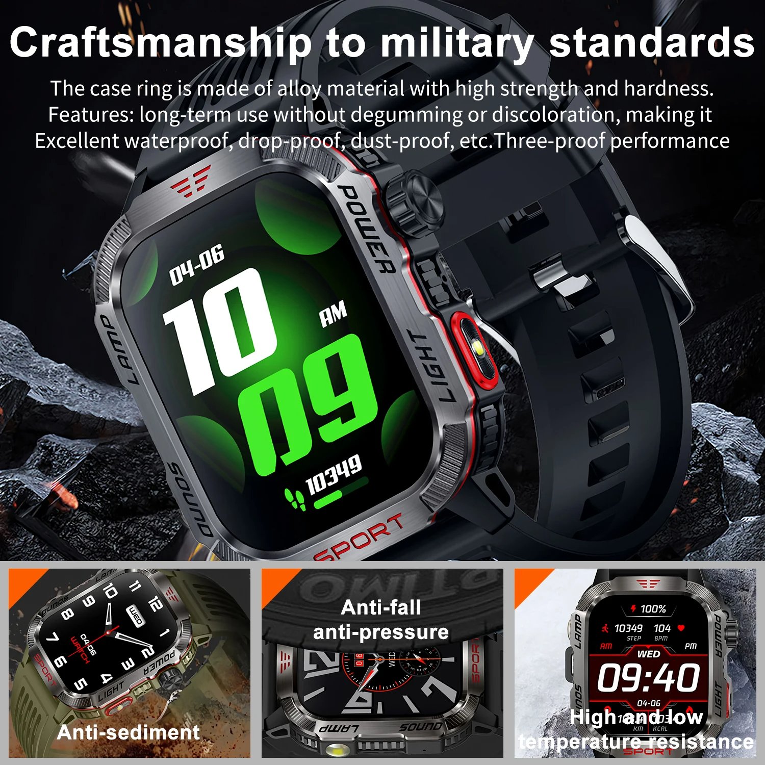 Smart Watch Men LED Flashlight Compass Altitude Air Pressure 100+ Sport Mode Fitness Tracker Outdoor Sports Smartwatch