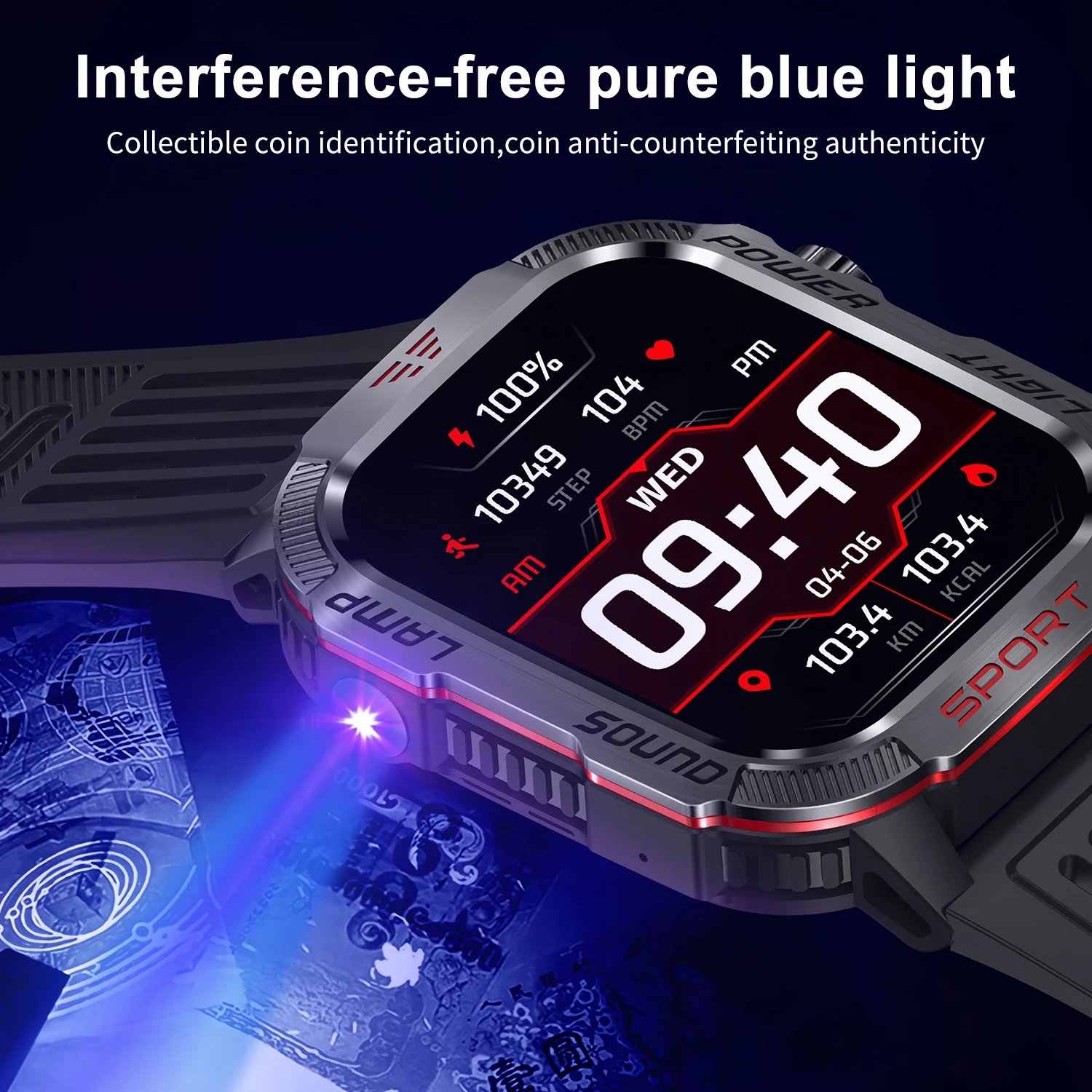 Smart Watch Men LED Flashlight Compass Altitude Air Pressure 100+ Sport Mode Fitness Tracker Outdoor Sports Smartwatch