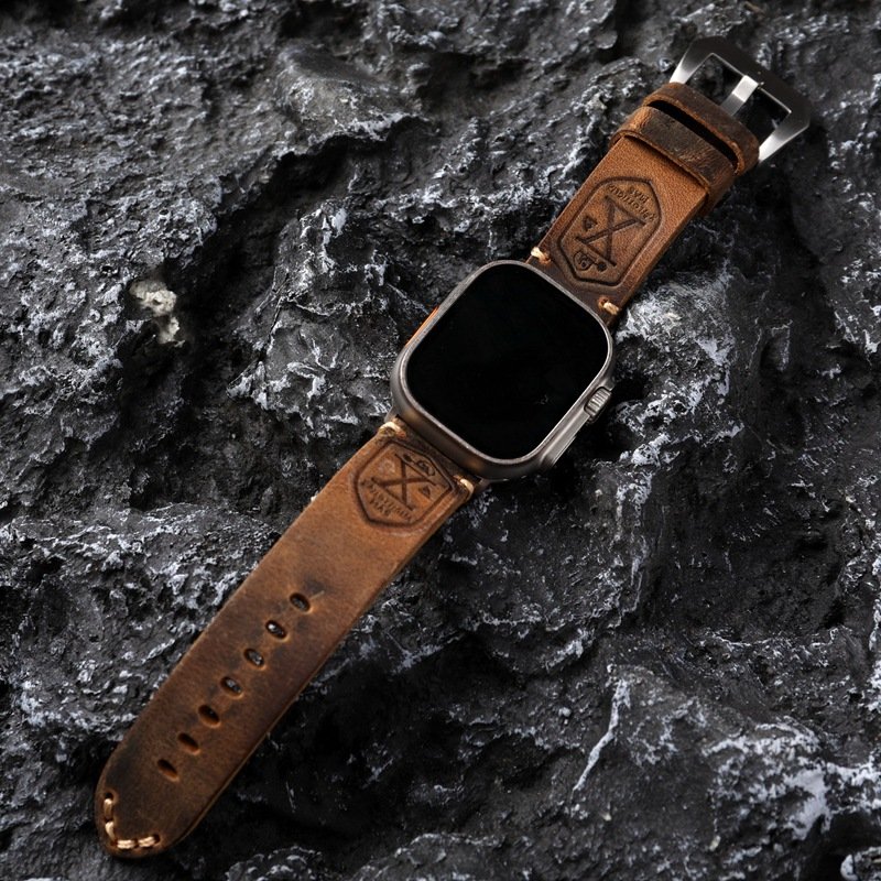Handmade High Quality Retro Genuine Leather Smart Watch Strap For Apple.Watch Ultra 9 8 7 6 5 4 44mm 45mm 49mm Men Watch Band