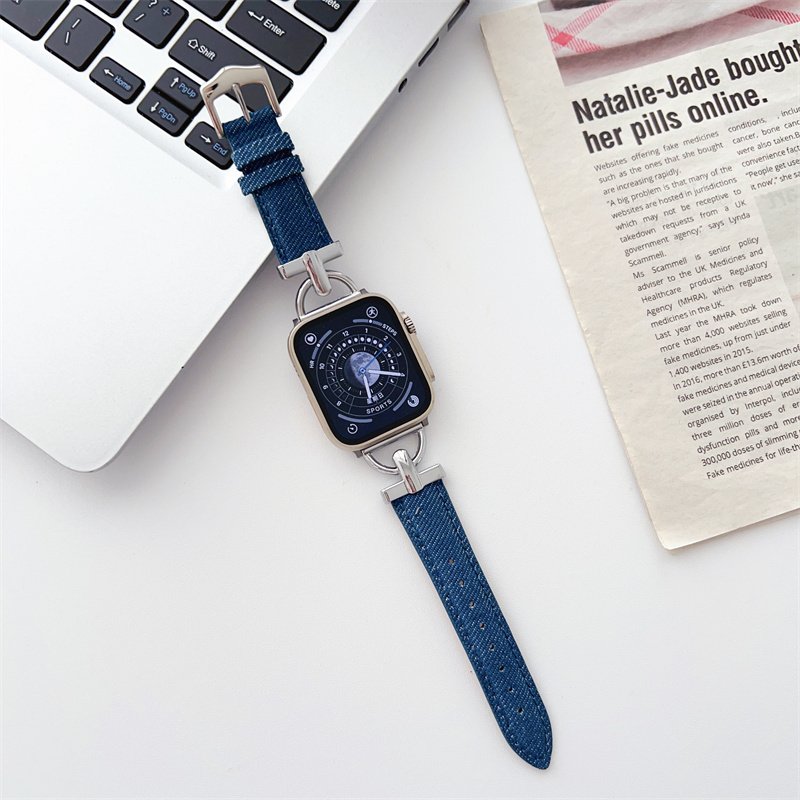 Girls Boutique Denim For Apple S8 Ultra 49mm Watch Band Wholesale Steel Buckle Watch Strap For Apple Watch SE 34567 38mm 42mm