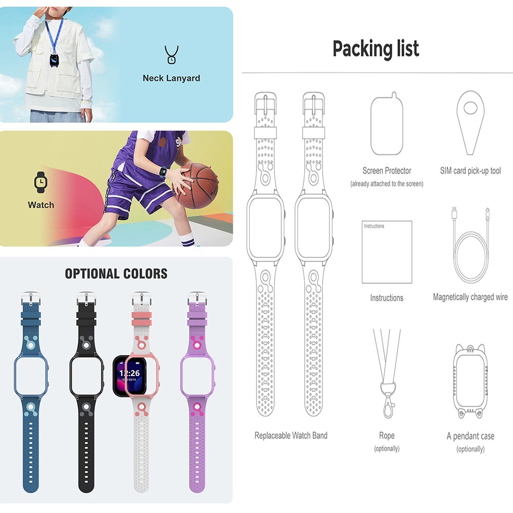 Calling Function Child Gps Sim Card 4g 5g Lte Kids Smart Watch 2024 Android 4g Gps Sim Card Smartwatch Plastic IP67 Square IPS
