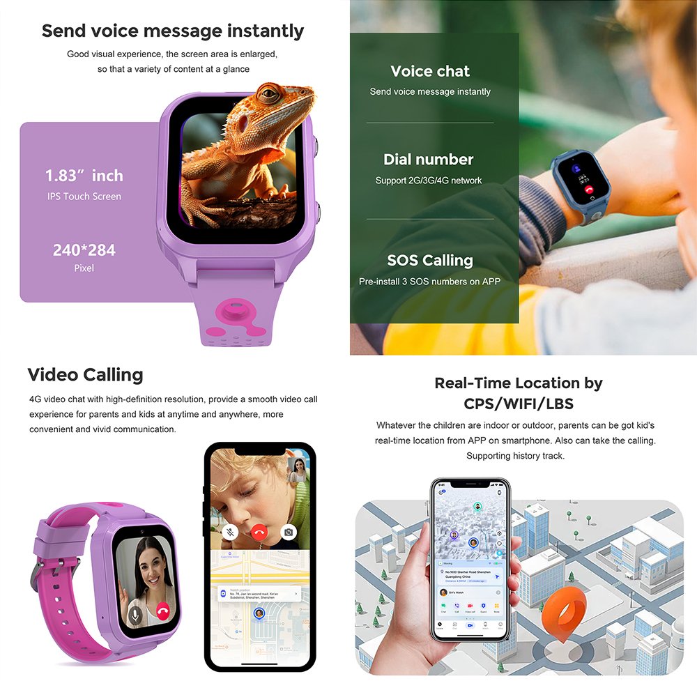 Calling Function Child Gps Sim Card 4g 5g Lte Kids Smart Watch 2024 Android 4g Gps Sim Card Smartwatch Plastic IP67 Square IPS