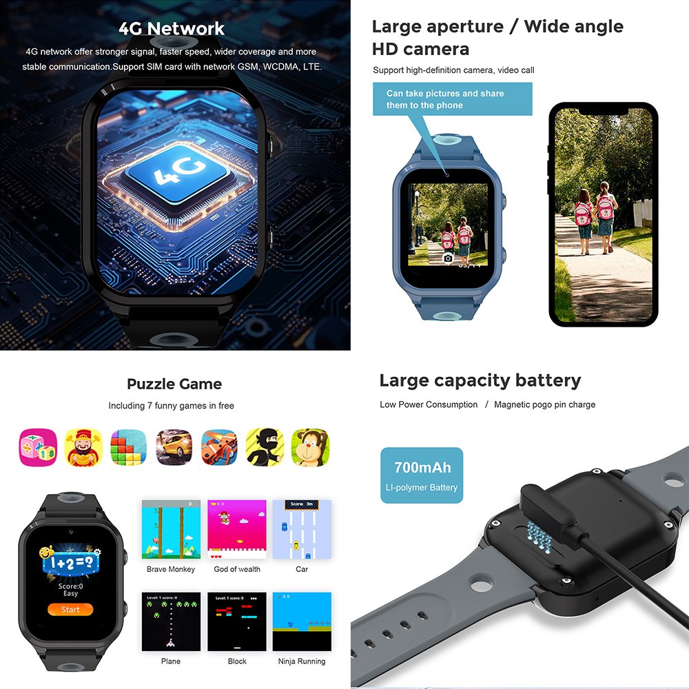 Calling Function Child Gps Sim Card 4g 5g Lte Kids Smart Watch 2024 Android 4g Gps Sim Card Smartwatch Plastic IP67 Square IPS