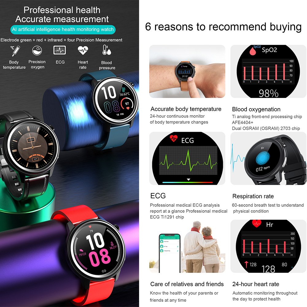 SmartHealth IP68 Waterproof Master Chip Nordic 52832 OSRAM ECG + PPG functions smartwatch E80 health smart watch