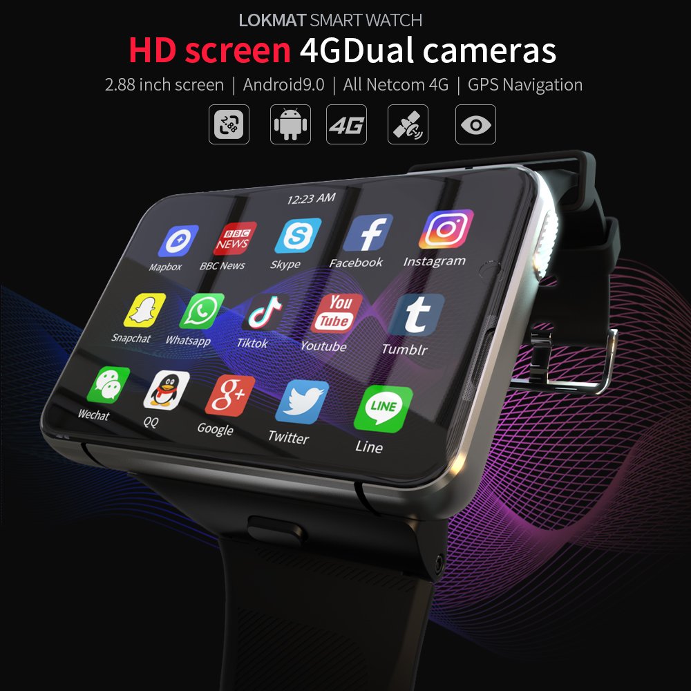4G smart watch LOKMAT APPLLP Max 2.88 large screen 4G+64GB dual camera Android 9.0 smart watches with nano sim card slot