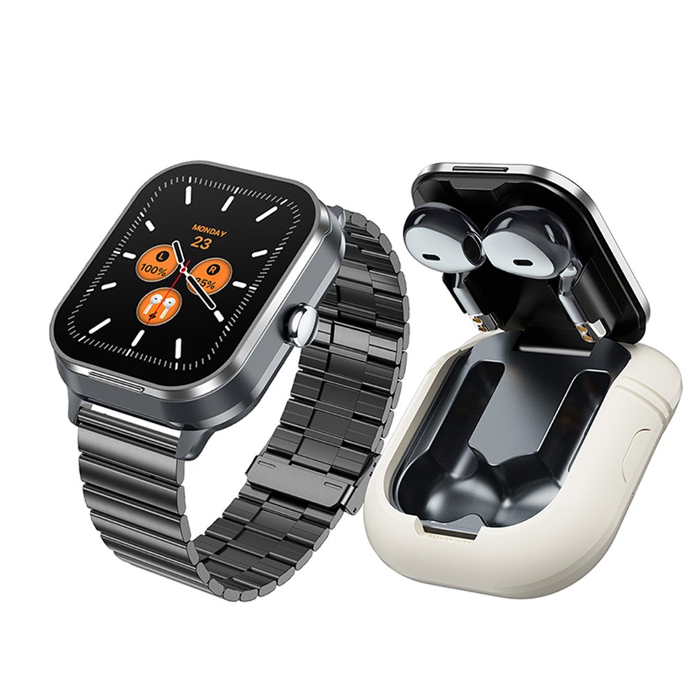 2024 Smart Watch 2.01inch Wireless Earbuds 2 in 1 BT Music Heart Rate Health Monitoring Sports Smartwatch with silicone sleeve