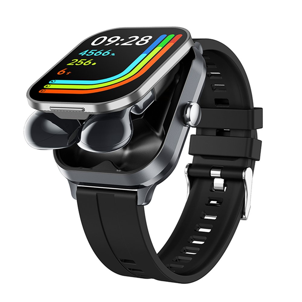 2024 Smart Watch 2.01inch Wireless Earbuds 2 in 1 BT Music Heart Rate Health Monitoring Sports Smartwatch with silicone sleeve