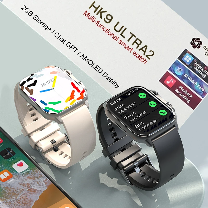 Best HK9 Ultra 2 Max Smart Watch BT Call Local Music 2GB ROM AMOLED Screen Chat GPT Waterproof Smartwatch Men Women Wristwatch