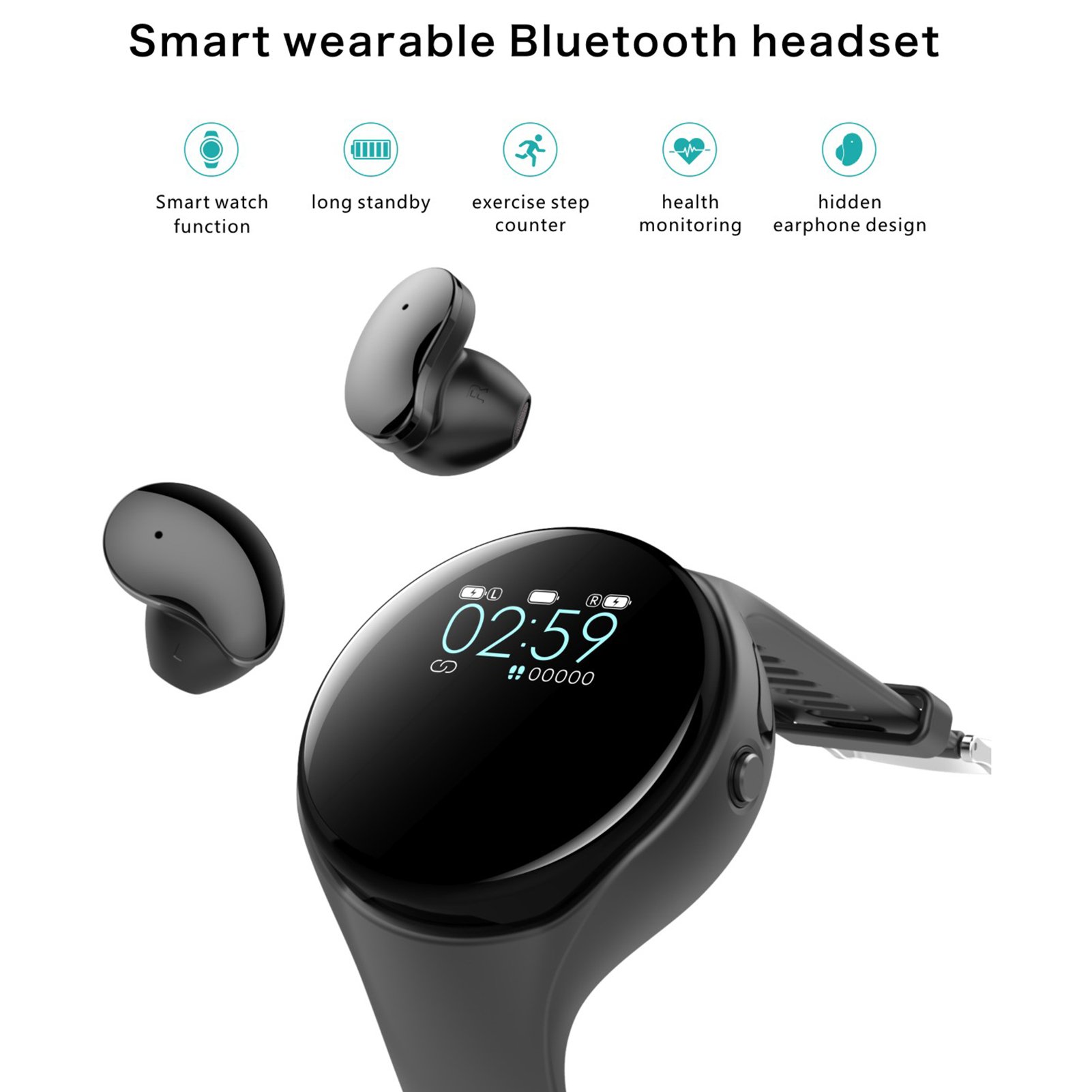 GlobalCrown TWS Bluetooth Adjustable Touch Wireless Bracelet Smart Watch Waterproof Earbuds