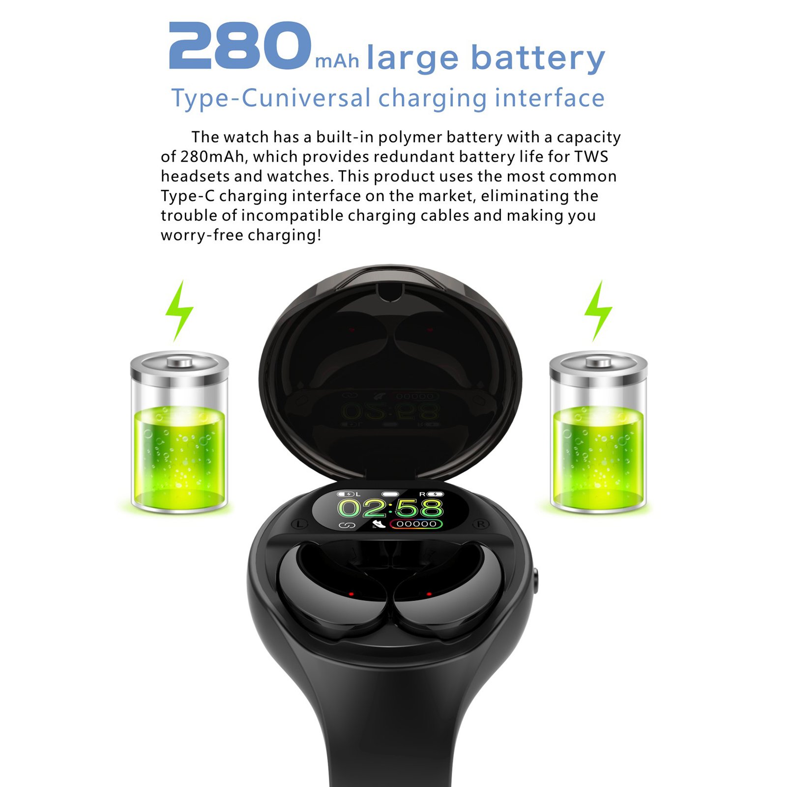 GlobalCrown TWS Bluetooth Adjustable Touch Wireless Bracelet Smart Watch Waterproof Earbuds