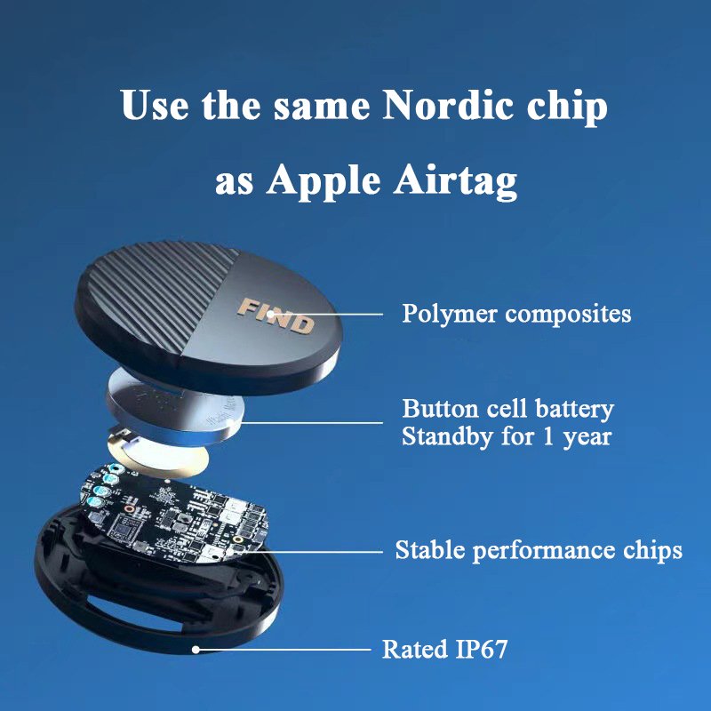 MFI Certified Work with Apple Find My Luggage GPS Tracker Key Finder Smart Bluetooth Tracker for Anti-Lost