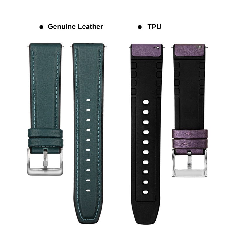 Hybrid Genuine Leather and TPU Rubber Watch Band Quick Release Wristband 22mm Smart watch Strap for Samsung Galaxy Watch 4 5 6