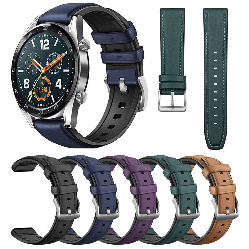 Hybrid Genuine Leather and TPU Rubber Watch Band Quick Release Wristband 22mm Smart watch Strap for Samsung Galaxy Watch 4 5 6