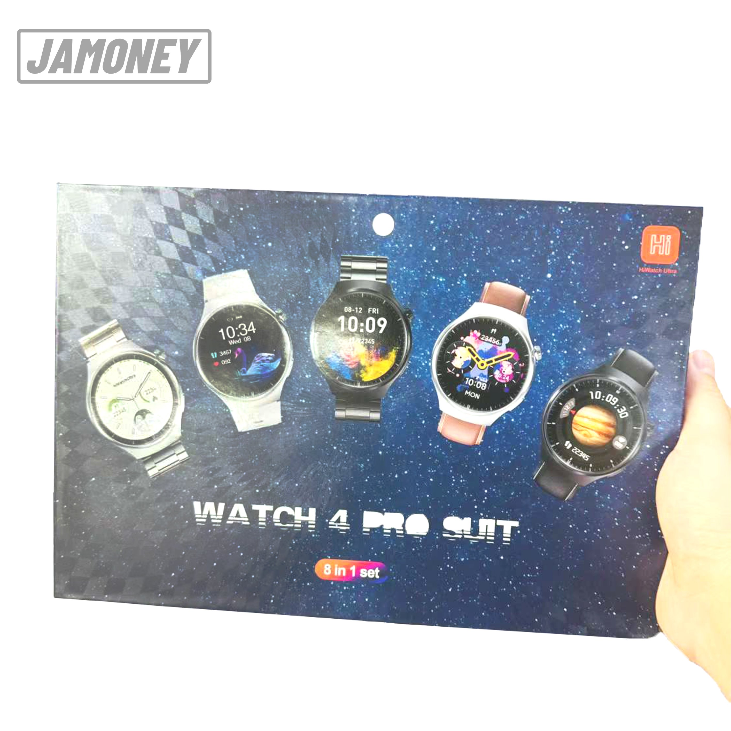 Watch 4 Pro Suit 8 in 1 Set Round Smart Watch 7 Straps BT Music Call Fitness Tracker Heart Rate Monitoring Smartwatch 2024